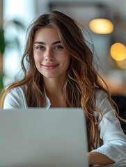 Poster - young female software engineer, while using a laptop : Generative AI
