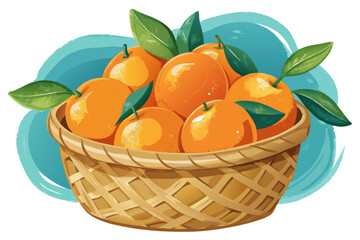 Wall Mural - Oranges in a basket, watercolor clipart illustration with isolated background.
