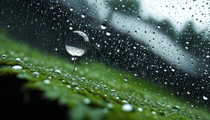 Wall Mural - A close-up of raindrops hitting a windowpane and spreading outwards, rendered in slow motion to showcase the delicate impact and patterns, Generative AI.