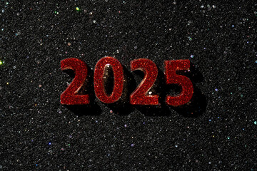 Wall Mural - new year 2025 dark background. number of the coming year in christmas decoration.