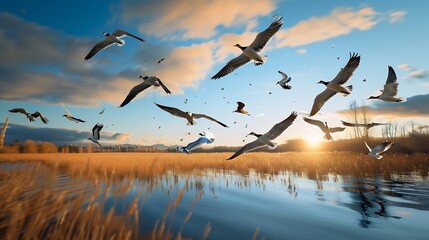 Wall Mural - wild life photography close-up of a flock : Generative AI