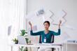 © David - Portrait of tired business asian woman work with documents tax laptop computer in office. Sad, unhappy, Worried, Depression, or employee life stress concept