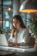 Poster - woman is working on her laptop : Generative AI