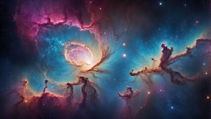 Wall Mural - Multicolored space galaxy cloud nebula background.