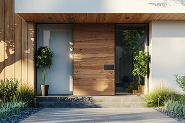 Wall Mural - Modern House Entrance with Wooden Door