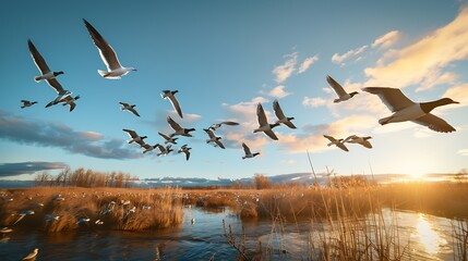 Wall Mural - wild life photography close-up of a flock : Generative AI