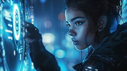 Aufkleber - Futuristic woman explaining : Generative AI