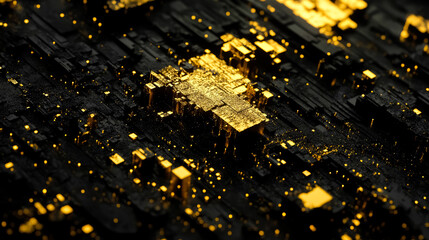 Black and golden cryptocurrency theme abstract particles background