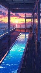 Poster - anime sun deck anime background retro neon theme