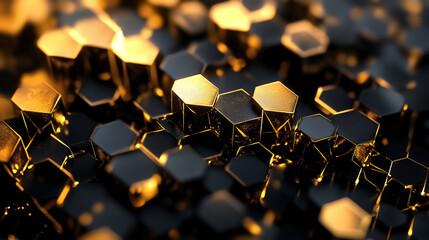 Black and golden cryptocurrency theme abstract honeycombs background