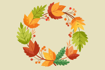 Wall Mural - Autumn wreath, watercolor clipart illustration with isolated background.
