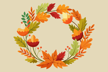 Sticker - Autumn wreath, watercolor clipart illustration with isolated background.
