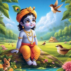 Wall Mural - Cute Young lord Krishna