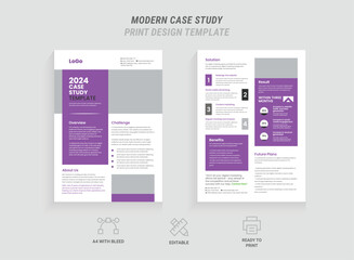 Professional Case Study Template Layout, Creative Double-Sided Flyer, Business Case Study Design with Logo and Icon, Corporate Marketing Poster, Modern Annual Report, Brochure and Research Paper 