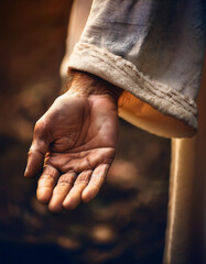 Praying hands with faith in religion and belief in God on blessing background. Power of hope or love and devotion.
