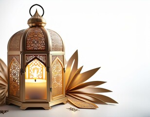 Wall Mural - Ornamental Arabic lantern with burning candle glowing at night mosque background. Festive greeting card, invitation for Muslim holy month Ramadan 