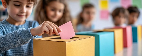 Young Boy Casting a Vote in an Election.