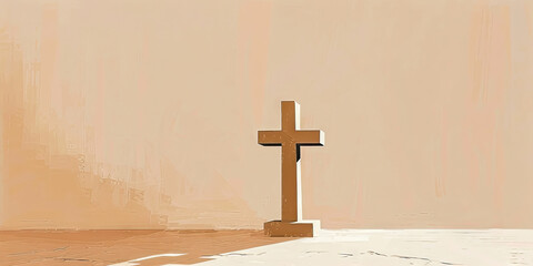 A minimalist painting of a cross against a neutral background, highlighting the symbol of Christianity.