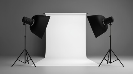 Softbox studio lights, professional photography setup, 3D illustration