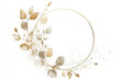 © Prime Lens - Luxurious botanical gold wedding frame elements on a white background, featuring circle shapes, glitters, eucalyptus leaves, and leaf branches. Perfect for weddings, cards, invitations, and greetings.