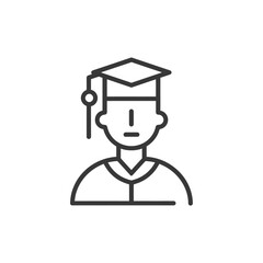 Line art illustration of a person wearing a graduation cap and gown