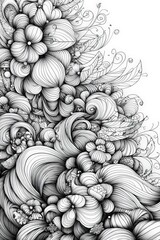 Leinwandbilder - A detailed composition filled with flowing lines, floral shapes, and intricate swirls forms a mesmerizing display of black and white artistry, capturing the essence of nature's complexity