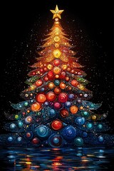 Leinwandbilder - A beautifully designed Christmas tree sparkles with an array of colorful ornaments, radiating warmth and joy against a dark backdrop, celebrating the magic of the holiday season