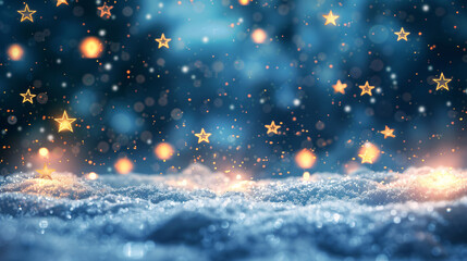 Aufkleber - Golden stars sparkle in the night sky over a snowy scenery, evoking a magical and festive ambiance ideal for holiday concepts. Embrace the spirit of christmas with this enchanting photo