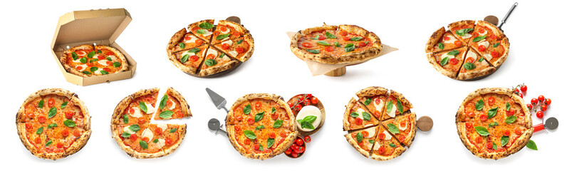 Wall Mural - Set of tasty pizza Margarita on white background