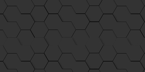 Abstract dark black Hexagonal Background. Luxury black Pattern. Vector Illustration. 3D Futuristic abstract honeycomb mosaic background. geometric mesh cell texture. modern futuristic wallpaper.