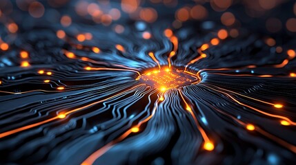 Wall Mural - Abstract Technology Background with glowing lines and circuit board.