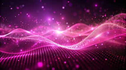 Abstract digital image featuring pink waves and particles against a dark background, evoking a sense of technology and movement.