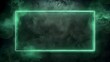 © Bussakon - Glowing green neon rectangular frame on dark background with clean and modern styling for product display and copy space long title Glowing green