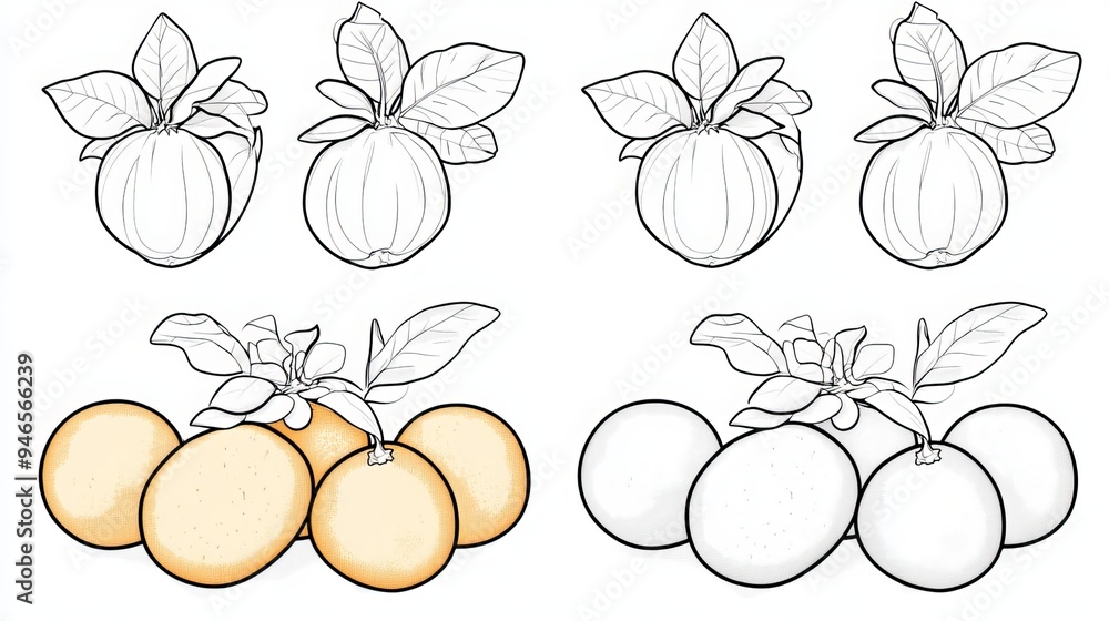 Trace and color fruits. Coloring page featuring a mangosteen for kids ...