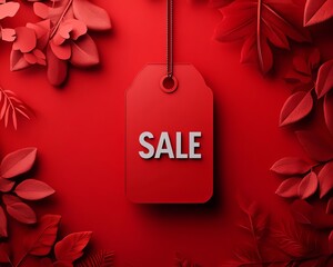 Bold SALE text on a dynamic red background with a discount price tag, attentiongrabbing advertisement design