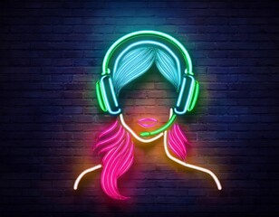 Wall Mural - vector realistic isolated neon sign dj logo headset decoration covering wall background concept music radio live concert