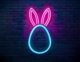 Wall Mural - vector realistic isolated neon sign easter egg bunny ears logo template decoration display wall background