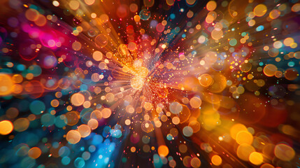 Poster - Colorful background with glowing bokeh and light trails radiating from the center