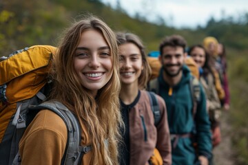 Group of friends traveling together, enjoying youth and adventure with copy space, Generative AI