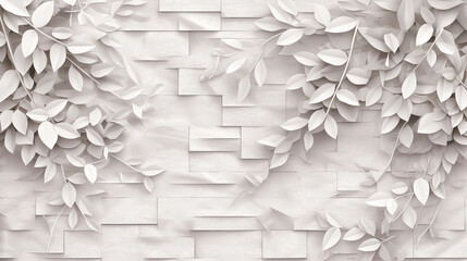 Wall Mural - A white wall with a white leafy pattern on it