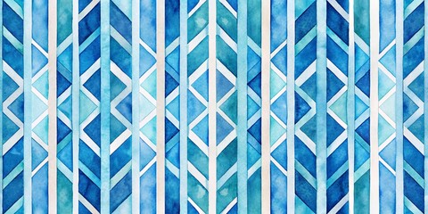 Watercolor Blue and White Geometric Stripes Pattern, Geometric Pattern, Abstract Art, Watercolor Art