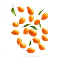 Wall Mural - Fresh Kumquats Falling Isolated on White Background.