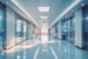 blurred of background. interior of a modern hospital with an empty long corridor. waiting room for p