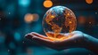 © Lightgeo - Illustration of a hand holding a holographic globe with emerging ideas, new idea, global innovation and vision