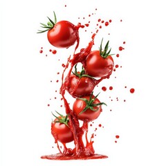 Wall Mural - Tomatoes Splashing in Red Juice.