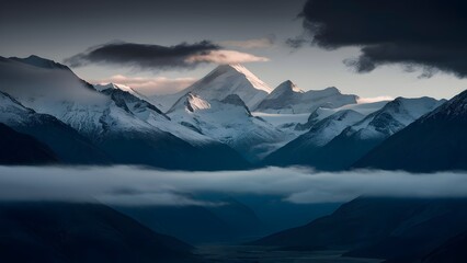 Sunrise in the Southern Alps in New Zealand