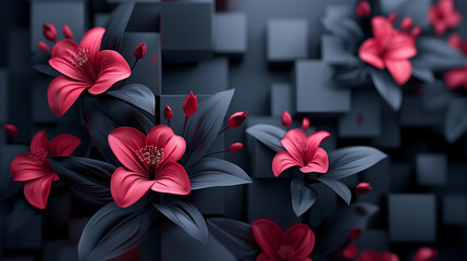 Wall Mural - A close up of a bouquet of red flowers with black stems