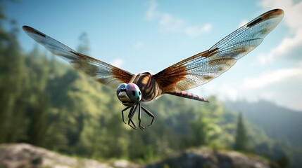 Wall Mural - A dynamic image capturing the agility of a dragonfly in flight, with its wings beautifully displayed in high-definition