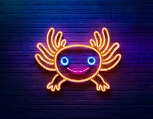 Wall Mural - vector realistic neon sign showcasing axolotl frame logo designed wall decoration coverage