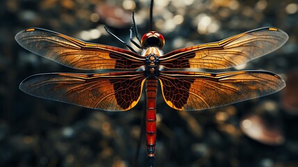 Wall Mural - A dynamic image of a dragonfly with wings spread wide, offering a detailed view of the intricate patterns and textures in high-resolution